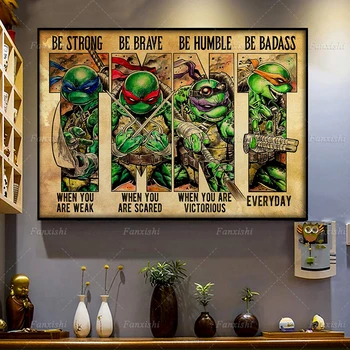 Zayıf Olduğunuzda Güçlü olun Alıntı Posteri Ninja Turtles Retro Boyama Posterler ve Baskılar duvar sanatı tuval resmi Oturma Odası için