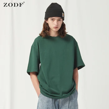 ZODF Yeni 2022 erkek Gevşek Düz T Shirt Streetwears Unisex Erkek Rahat 240gsm Pamuk Yumuşak Tees Marka Üstleri Yaz HY0044