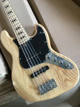 Çin gitar fabrika özel yeni caz Elektrik bas Gitar Doğal ahşap renk 5 Dize Caz Bas gitar Aktif pikap stokta 1