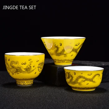 Çin Seramik Ejderha Desen çay bardağı Ev Porselen Küçük Çay Kase Butik Taşınabilir Çay Fincanı Kişisel Tek Fincan çay seti