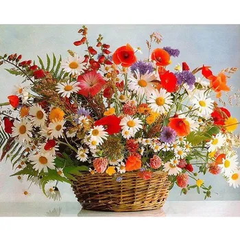 Çiçekler Sepet Yağlıboya Sayısına Göre DIY Kitleri İle Tuval Üzerine Çerçeve 40x50 Renk Yetişkinler İçin Resim Çizim Fotoğraf Dekorasyon Sanat