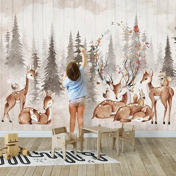Özel Herhangi Bir Boyut Duvar Kağıdı 3D El Boyalı Orman Vintage Elk duvar tablosu çocuk Yatak Odası Arka Plan Duvar Papel De Parede