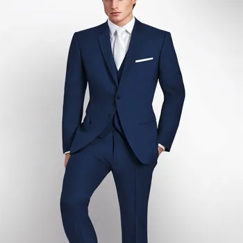 Özel Yapılmış Lacivert Erkek Takım Elbise Düğün İçin Slim Fit Groomsmen Smokin İki Düğme Yakışıklı Düğün Takım Elbise (Ceket + Pantolon + Yelek)