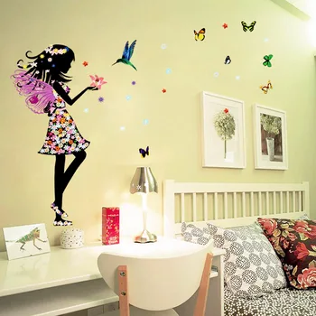 Ücretsiz kargo Güzel Kelebek Elf Sanat Duvar Sticker Çocuk Odaları İçin Ev Dekor Zemin Duvar Çıkartması Bebek Odası Vinil Duvarlar S