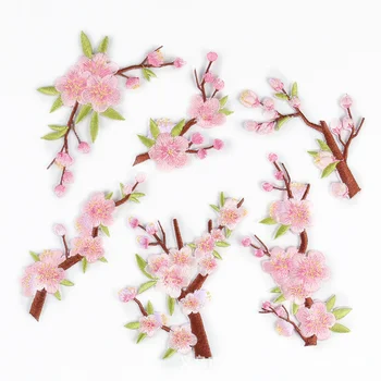 Şeftali Çiçeği Şube Nakış Yamalar Bez Çıkartmalar Demir on Patch Rozetleri Erik Çiçek Aplikler DIY ceket Elbise dekorasyon