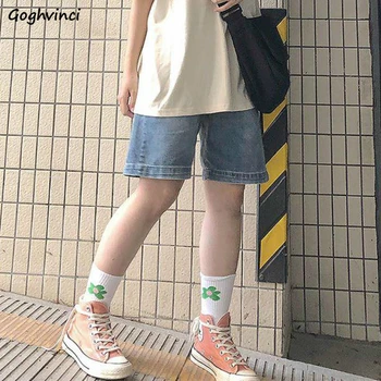 Şort Kadın Kot Diz Boyu Düz 2XL Yüksek bel Kore Tarzı BF Gevşek Tüm Maç Streetwear Harajuku Basit Öğrenci Bayan