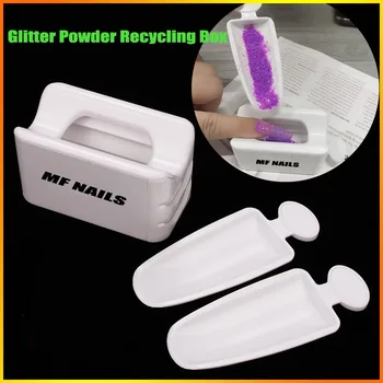 1 ADET Çift Katmanlı Glitter Toz Geri Dönüşüm Kutusu Beyaz Renk Nail Art ManicureTools DIY Tırnak Depolama Taşınabilir Konteyner 2022