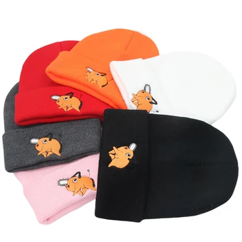 Anime karikatür pochita Bere Şapka Testere köpek örgü şapkalar Unisex Sıcak ve yumuşak kış Skullies şapka