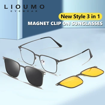 LIOUMO Yeni Trend 3 İn 1 Manyetik güneş gözlüğü üzerinde klip Erkekler İçin Polarize Gözlük Kadın Parlama Önleyici Gözlüğü oculos de sol masculino